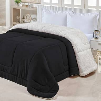 Cobedrom Casal Queen Sherpa Edredom Pele de Carneiro Cobertor Dupla Face (Preto)