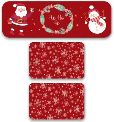Tapete de Cozinha Kit 3 peças Passadeira 95 X 34 cm, e dois tapetes 34 X 60 cm (Noel e Flocos de Neve Vermelho)