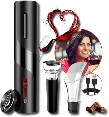 Abridor De Vinho Elétrico Saca Rolhas Automático Recarregável Usb Kit 4 Peças