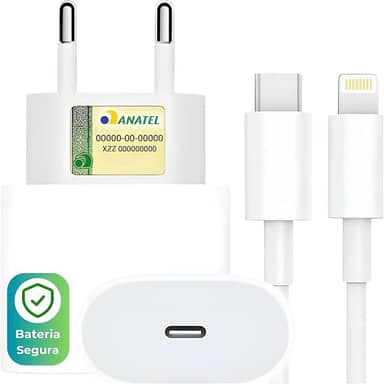 Kit Carregador Turbo Linha Premium Compativel C/Iphone, Cabo Usb-C-Lightning + Fonte Carregador 30W Ultra Rapido Compatível iPhone X Xr SE 11 12 13 14