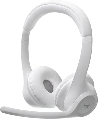 Headset Sem Fio Logitech Zone 300 Com Microfone Flip-to-Mute com Cancelamento de Ruído, Conexão Bluetooth, Bateria Recarregável via USB-C e Almofadas Confortáveis - Branco