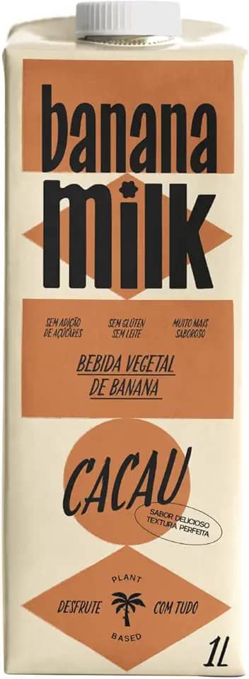 Banana Milk Cacau 1L – Bebida Vegetal com Cacau, Vegana, Sem Lactose, Sem Glúten, Sem Açúcar Adicionado | Cremoso, Saudável e Pronto para Beber