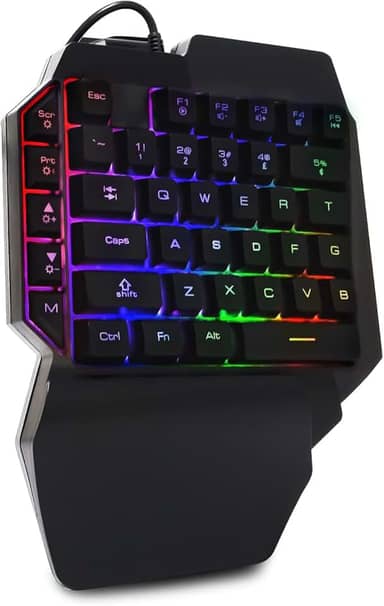 Teclado Gamer Single Handed Uma Mão Multimídia Leds Rgb Controle de Iluminação Conexão Usb Pc Notebook Mac Celular