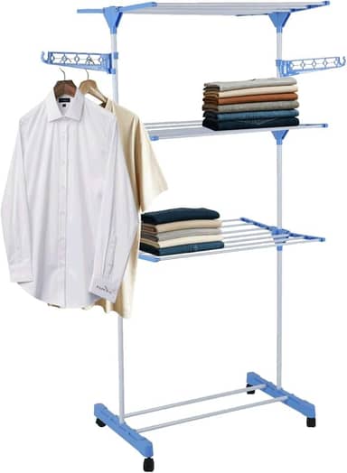 Super Varal de Chão Grande 3 Andares Regulável Dobrável Com Rodas Camiseta Toalha Calça