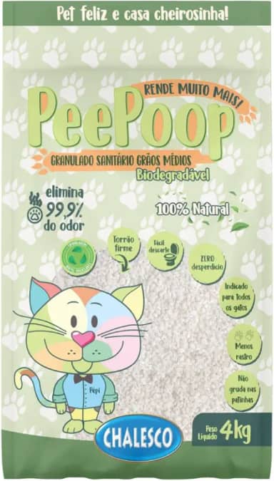 Chalesco Peepoop Areia Higiênica Biodegradável de Mandioca para Gatos Grãos Médios 4 kg