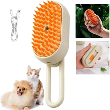Escova de Pet com Vapor para Cachorros e Gatos - Escova Removedora de Pelos Recarregável USB - Limpeza e Massagem para Cães e Gatos - Nalux
