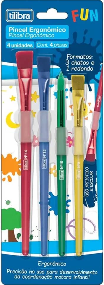 Tilibra - Pincel Ergonômico FUN - Blister com 4 unidades