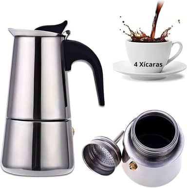 Cafeteira Italiana Aço Inox inoxidável com Alça Café Expresso Inoxidável Original (4 Xícaras)