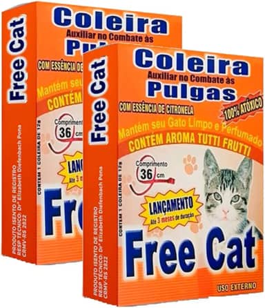 Free Cat Coleira Antipulgas com Citronela, Aroma Tutti Frutti, 36cm, Kit com 2 Unidades