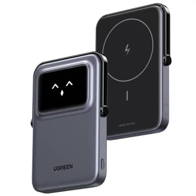 UGREEN Bateria magnética Uno Magsafe Power Bank 5000mAh 20W carregador portátil de carregamento rápido com suporte dobrável Emoji TFT Display Powerbank para iPhone 16 Pro Max/15 Plus/14/13/12, preto