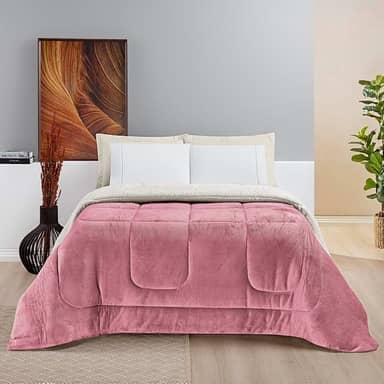 Cobertor QUEEN GIGANTE Manta Coberta Sherpa Macio Frio Intenso Grosso Coberdrom Dupla Face (Rose)
