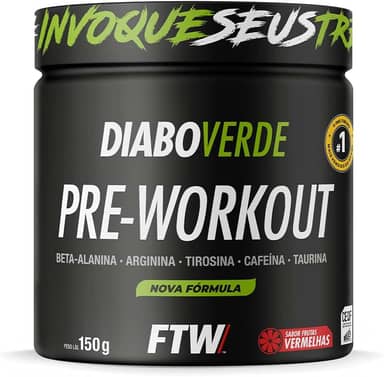 FTW Pré-Treino Diabo Verde em Pó com Cafeína, Aminoácidos Beta‑Alanina e Arginina para Treinos e Atividades Físicas - Pote 150 g (Sabor: Frutas Vermelhas)