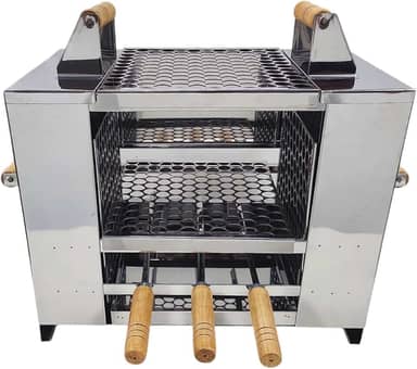 Churrasqueira Ecológica Sem Fumaça Apartamento Grande 3 Andares Em Aço Inox Com 2 Grelhas 3 Espetos para Bancada Embutir