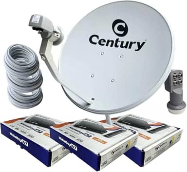 Kit Antena Century com 3 Receptores, Midiabox B7 com Fonte Externa, Parabólica de 60 cm, Banda KU