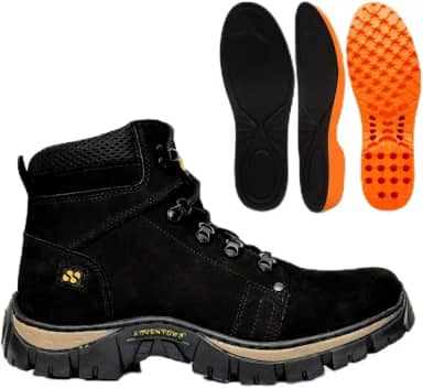 Coturno Adventure Trail Spiller Shoes, Bota em Couro Nobuck, Solado Antiderrapante para Trilha