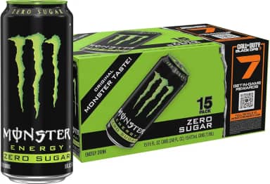 Monster Energy Zero açúcar, verde, original, bebida energética de baixa caloria, 473 ml (pacote com 15)