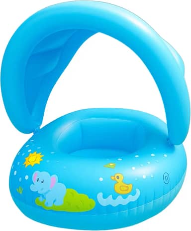 Bóia Infantil com Cobertura de Proteção | Bote Inflável para Bebê com Pezinho – Piscina e Praia – 6 Meses a 3 Anos (Rosa)