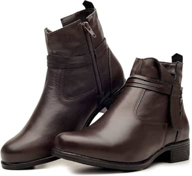 Bota Feminina Cano Curto em Couro Legítimo Coturno com Ziper