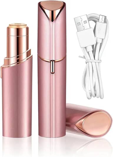 Batom Depilador Elétrico Recarregável Facial USB – Removedor De Pelos Portátil Para Rosto Buço E Sobrancelhas (Rosa)