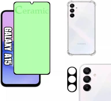 Kit Completo Para Samsung Galaxy A15 M15 - Capa Reforçada + Película Ceramic 9D Clear + Película Da Câmera