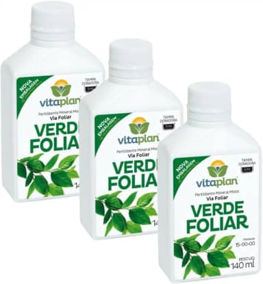 Kit 3 Fertilizante Líquido Concentrado Verde Foliar NPK Para Folhas Folhagens Adubo Mineral Para Horta e Hortaliça 140ml Vitaplan