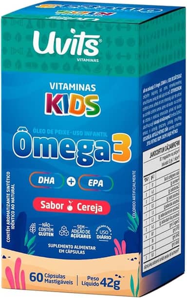 Ômega 3 Kids 60 Cápsulas Mastigáveis Sabor Cereja - Uvits