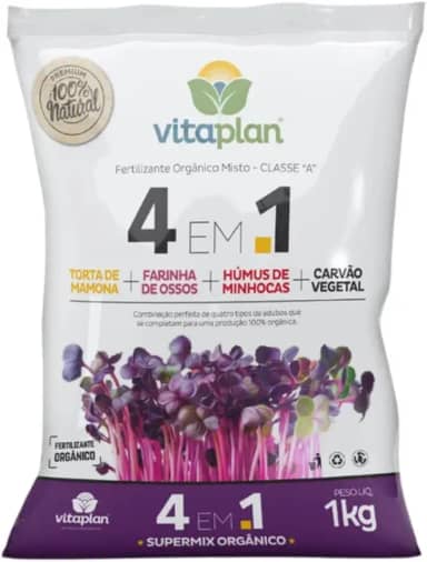 Fertilizante 4 em 1 Torta Mamona + Farinha Osso + Humus + Carvão Vegetal 1kg - Nutriplan