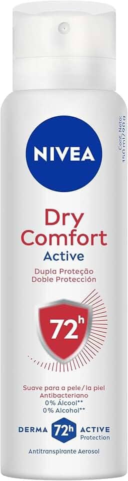 NIVEA Desodorante Antitranspirante Aerossol Dry Comfort 150ml - Proteção prolongada de 72h, dupla proteção com ativos antitranspirantes, sensação de axilas secas e frescas