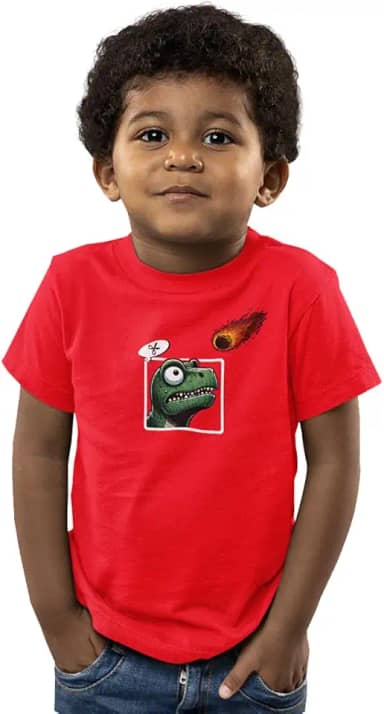 Camiseta Infantil Menino Menina TRex JoKenPô Extinção Dino Tamanho:2;Cor:Vermelho