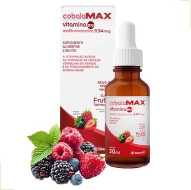 Vitamina B12 Metilcobalamina Ativa Gotas Sublingual - 400 Doses - CobalaMAX - 1 Gota por Dia - Herbamed 20ml - Frutas Vermelhas - B12 Sublingual Gotas Forma Ativa