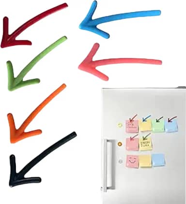 Pacote com 6 ímãs de geladeira com seta direcional - marcadores magnéticos revestidos de vinil de 3 cm para organização de quadro branco, cozinha, escritório e decoração de armário (multicolorido)