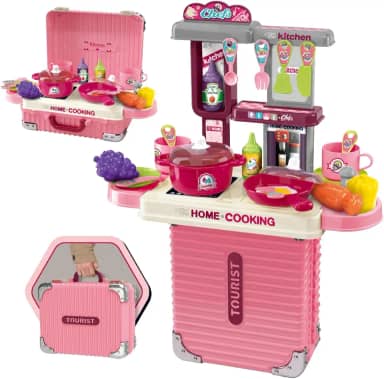 Cozinha Infantil Bancada 3 em 1 Maleta C/31 Peças Maxi Toys