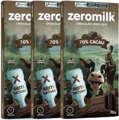 Kit com 3 Tabletes de Chocolate Vegano 70% Cacau de 70g cada - Zeromilk