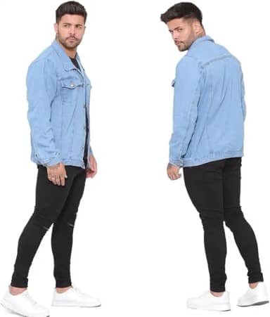 Jaqueta Jeans Masculina, Azul Claro, Estilo Casual, Manga Longa