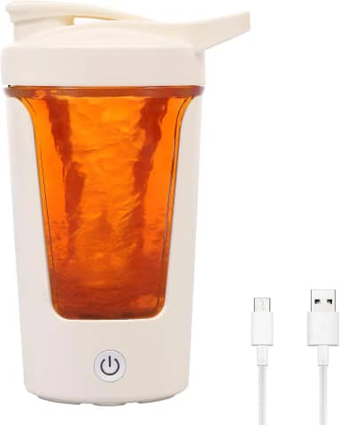 Coqueteleira de proteína, misturador portátil recarregável de 335 g para shakes de proteína, pacote de garrafa de coqueteleira, copo misturador, xícara de café automática com cabo de carregamento para