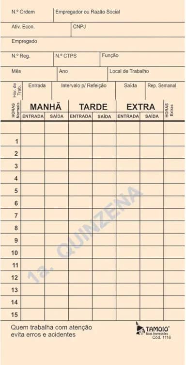 Cartao De Ponto Palha Diponto C/Cnpj Pacote Com 100-85877
