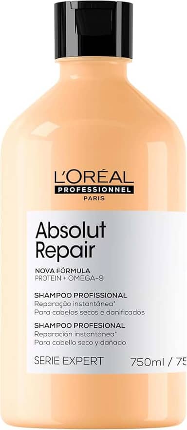 L'Oréal Professionnel Absolut Repair, Shampoo Profissional com Proteína de Trigo e Ômega 9, Ação Reparadora para Cabelos Secos e Danificados, 750ml