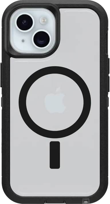 OtterBox Capa transparente para iPhone 16e, 15, 14 e 13 Defender Series XT - Lado escuro (preto/transparente), sem tela, resistente, encaixa no MagSafe, acessório de cordão