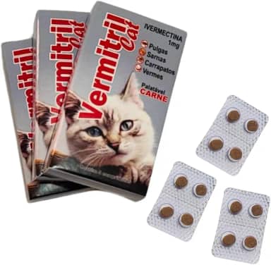 12 Comprimidos Anti Vermes, Carrapatos, Pulgas E Sarnas Para Gatos - Mastigáveis Sabor Carne
