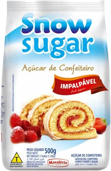 Açúcar de Confeiteiro Snow Sugar, 500g, Mavalério, Ideal Para Decorar e Polvilhar.