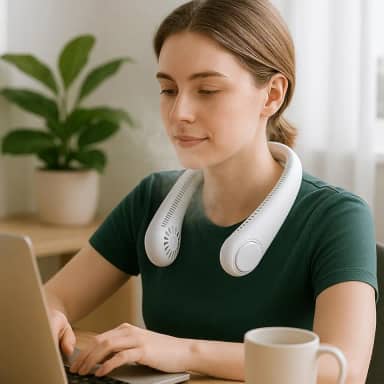 Ventilador De Pescoço Premium Portátil Sem Hélice, USB Recarregável, 3 Velocidades, Silencioso, Leve, Para Esportes E Uso Diário, Marca VARENZIA