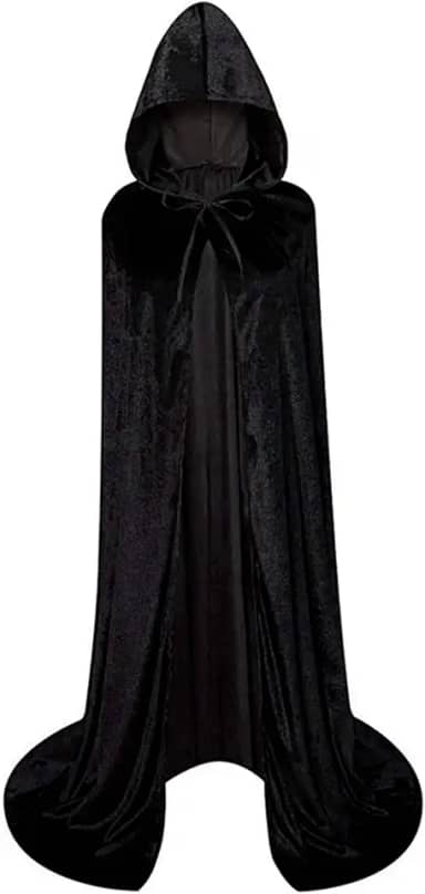 Roupão unissex com capuz de comprimento total para Halloween, capa longa de veludo, fantasia cosplay
