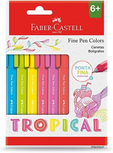 Caneta Ponta Fina, Faber-Castell, Fine Pen Colors, FPB/ES6ZF, 6 Cores Tropical