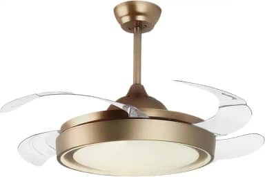 Ventilador Teto Retrátil 4 Pás Dourado Led Pás Transparente