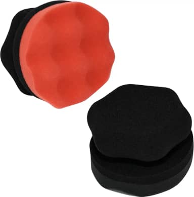 Pacote com 2 almofadas aplicadoras de brilho de pneu hexagonais grandes, aplicador de aderência durável e reutilizável para limpeza de carro de polimento de pneus (vermelho + preto)