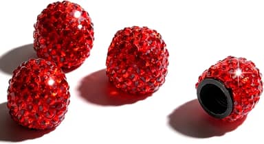 Tampas de haste de válvula de pneu, 4 peças de tampas de válvula de pneu de diamante luxuosas, tampas de ar decorativas para carro, SUV, motocicleta, bicicleta (vermelho)