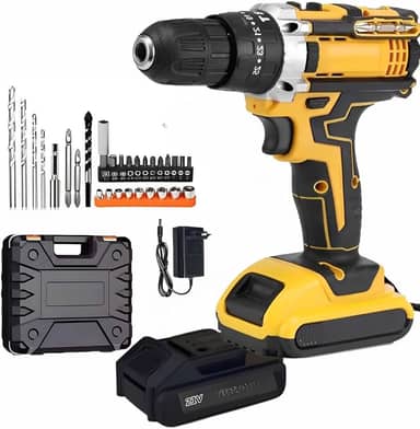 Furadeira e Parafusadeira de Impacto Sem Fio 21V 2 Baterias Recarregáveis com LED Bivolt e 32 Acessórios - Maleta Completa para Uso Profissional e Obra Alta Potência (2 BATERIAS)