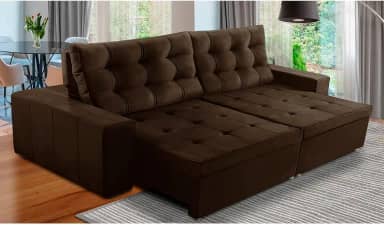 Sofá Retrátil e Reclinável 4 Lugares com Molas 2,70m Duda Suede Marrom Adonai Estofados