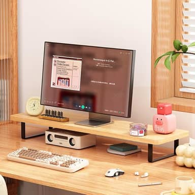 Suporte de Monitor Madeira, Base Monitor para Mesa Gamer com Organização de Escritório, Fácil Instalação, 40 * 20 cm, Cor natural da madeira