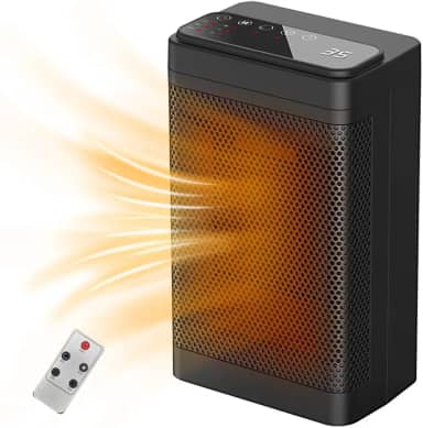 Aquecedor Elétrico Residencial 1500W Alta Potência PTC Aquecimento Rápido Silencioso 3 Telas Controle Remoto Timer 12H Desligamento Inteligente Pequen